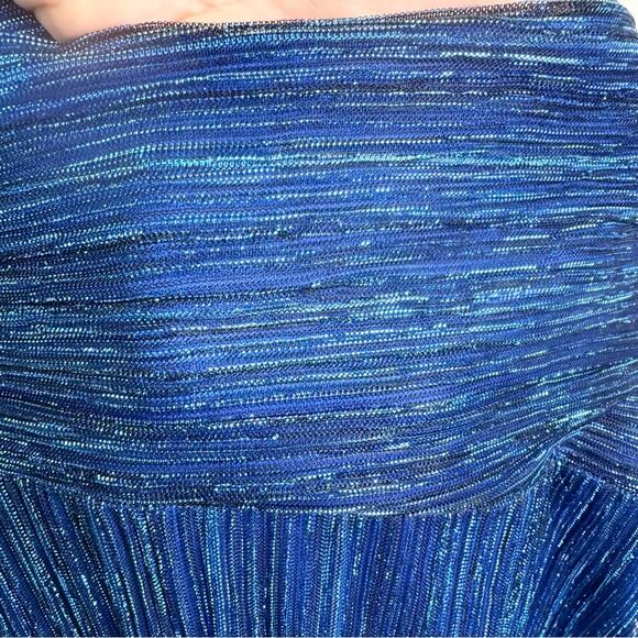 NWT Betsy & Adam One Shoulder Metallic A-Line Dress with Cutout A25539 Blue - 20 - Picture 9 of 16